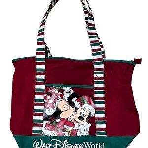 Walt Disney World Christmas Zippered Tote Bag - Mickey & Minnie Mouse Canvas